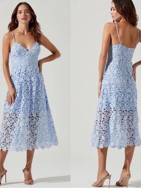 Astr Light Blue Crochet Lace Midi Dress